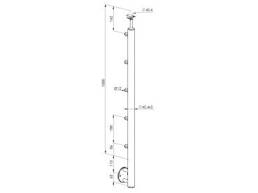 Edelstahl PVD Geländerpfosten schwarz Seitenverankerung Ø42,4 Bauhöhe 1000mm mit 5x Querstabhalter Ø12,0 Geländer V2A geschliffen K320